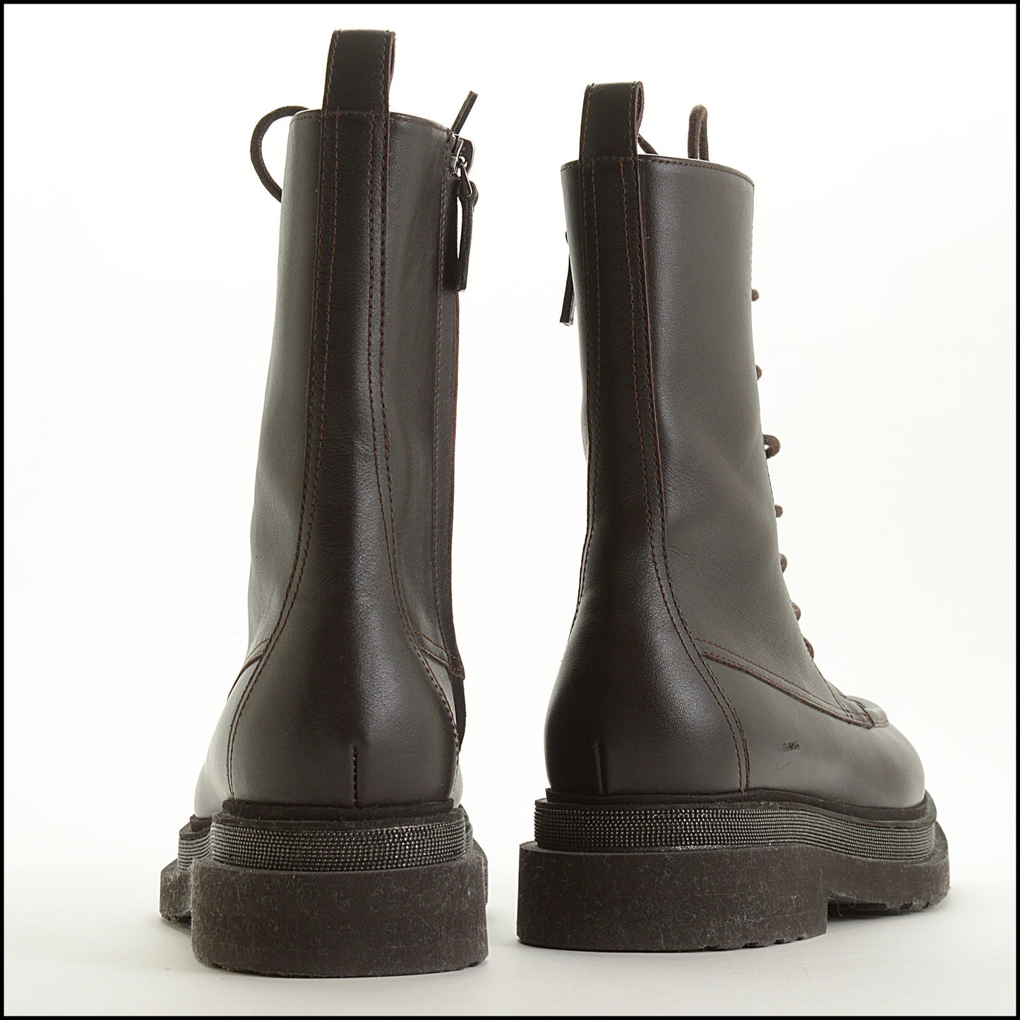 RDC15533 BRUNELLO CUCINELLI Brown Monili Bead Combat Boots Size 37