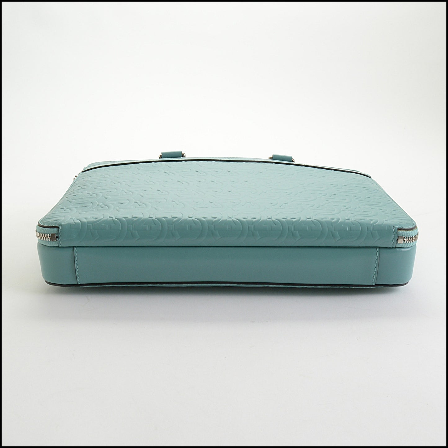 RDC14451 Salvatore Ferragamo Turquoise Gancini Embossed Leather Briefcase