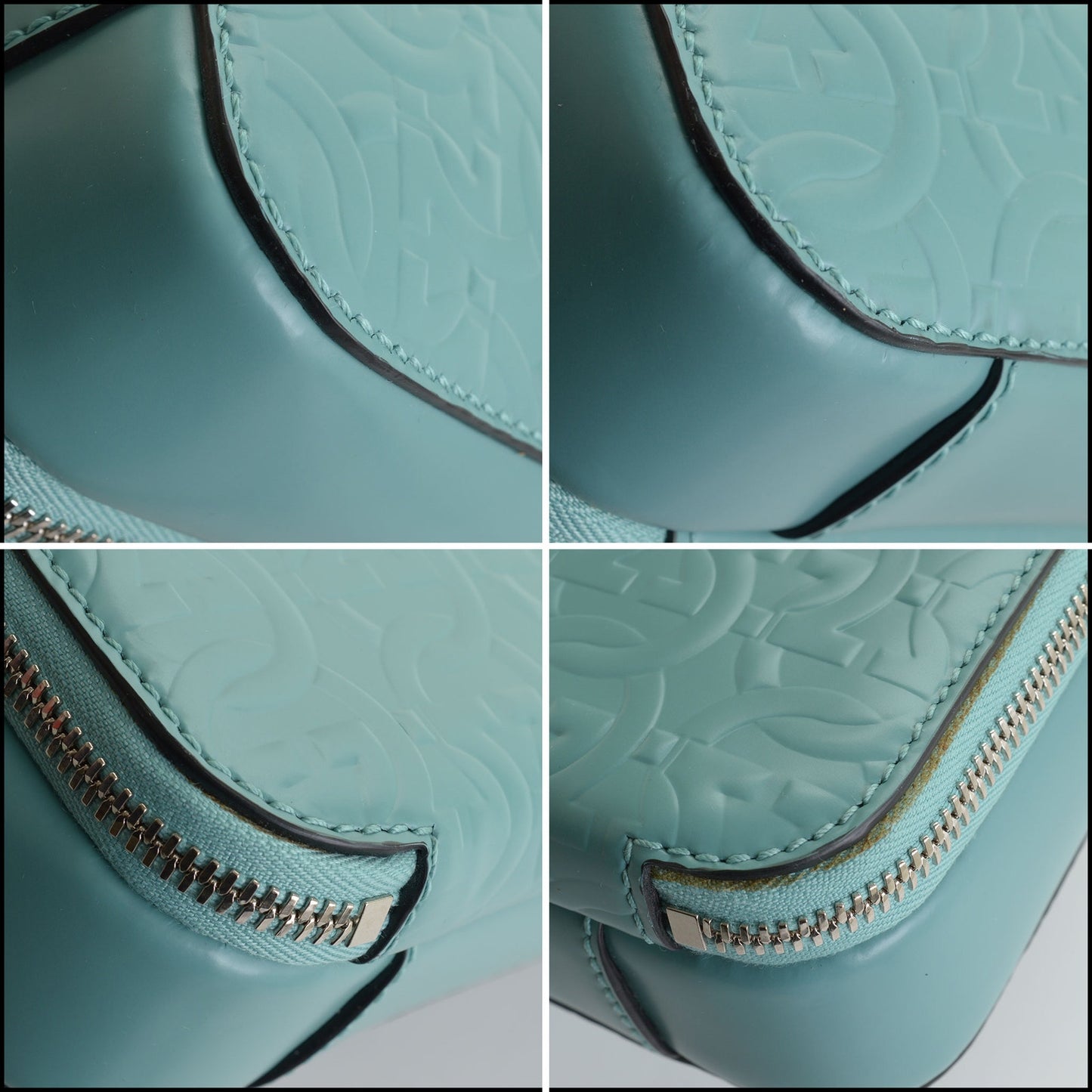 RDC14451 Salvatore Ferragamo Turquoise Gancini Embossed Leather Briefcase