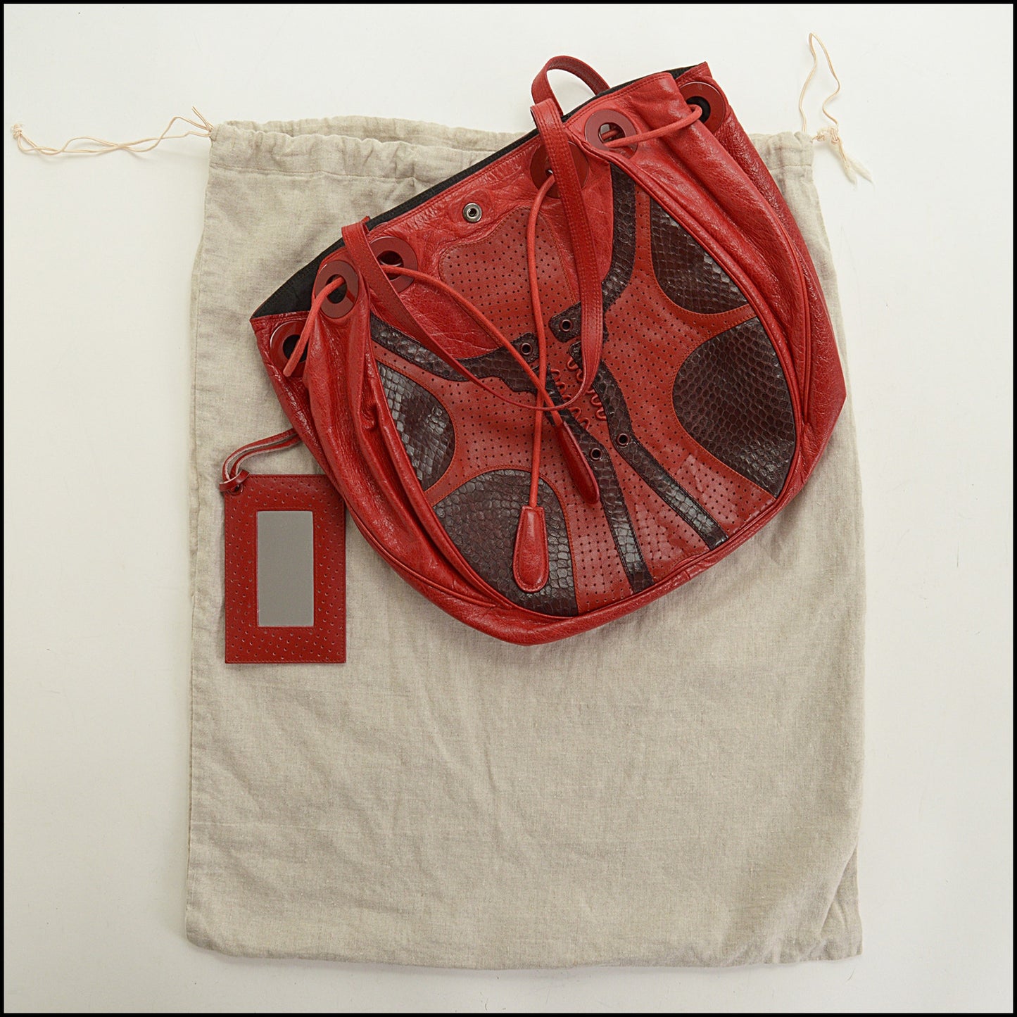RDC15343 BALENCIAGA '04 True Red Chevre and Bordeaux Snakeskin Corset Bag