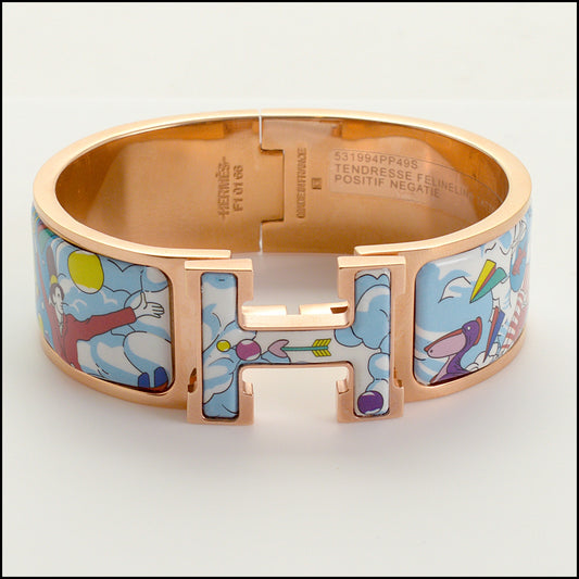 RDC15439 HERMES Blue Dans le Nuages Wide Clic Clac H Bracelet Size XS T1