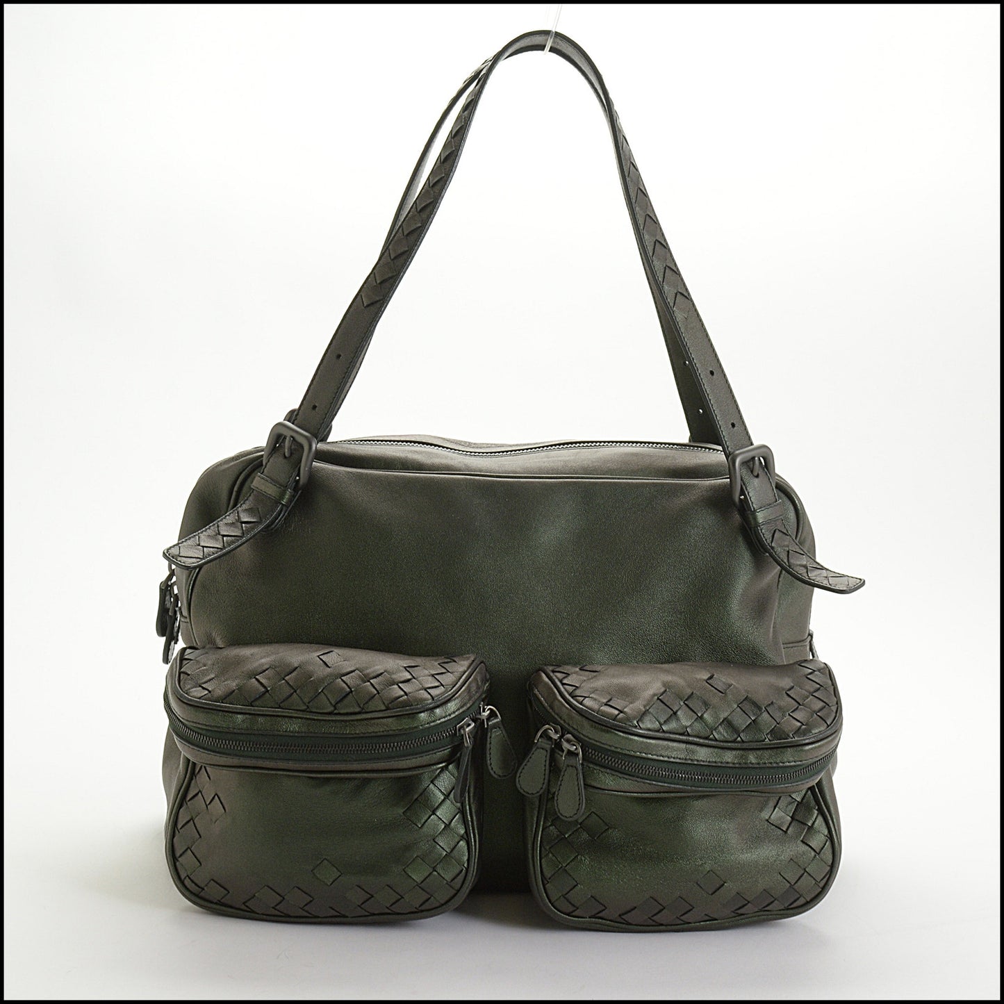 RDC14492 Bottega Veneta Metallic Green Lambskin Double Pocket Bag