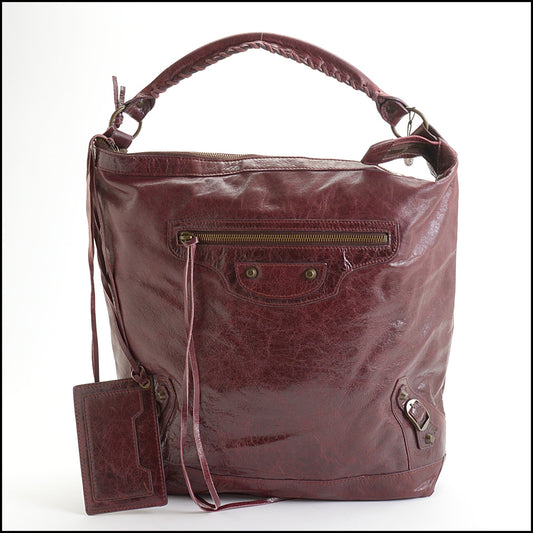 RDC14135 Authentic BALENCIAGA Vintage '05 Bordeaux Chevre Leather Day Hobo Bag