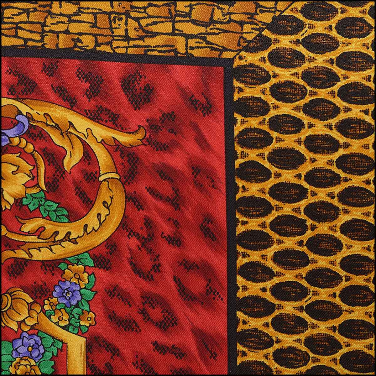 RDC14800 GIANNI VERSACE Vintage Red/Gold Horse & Rider Silk Scarf