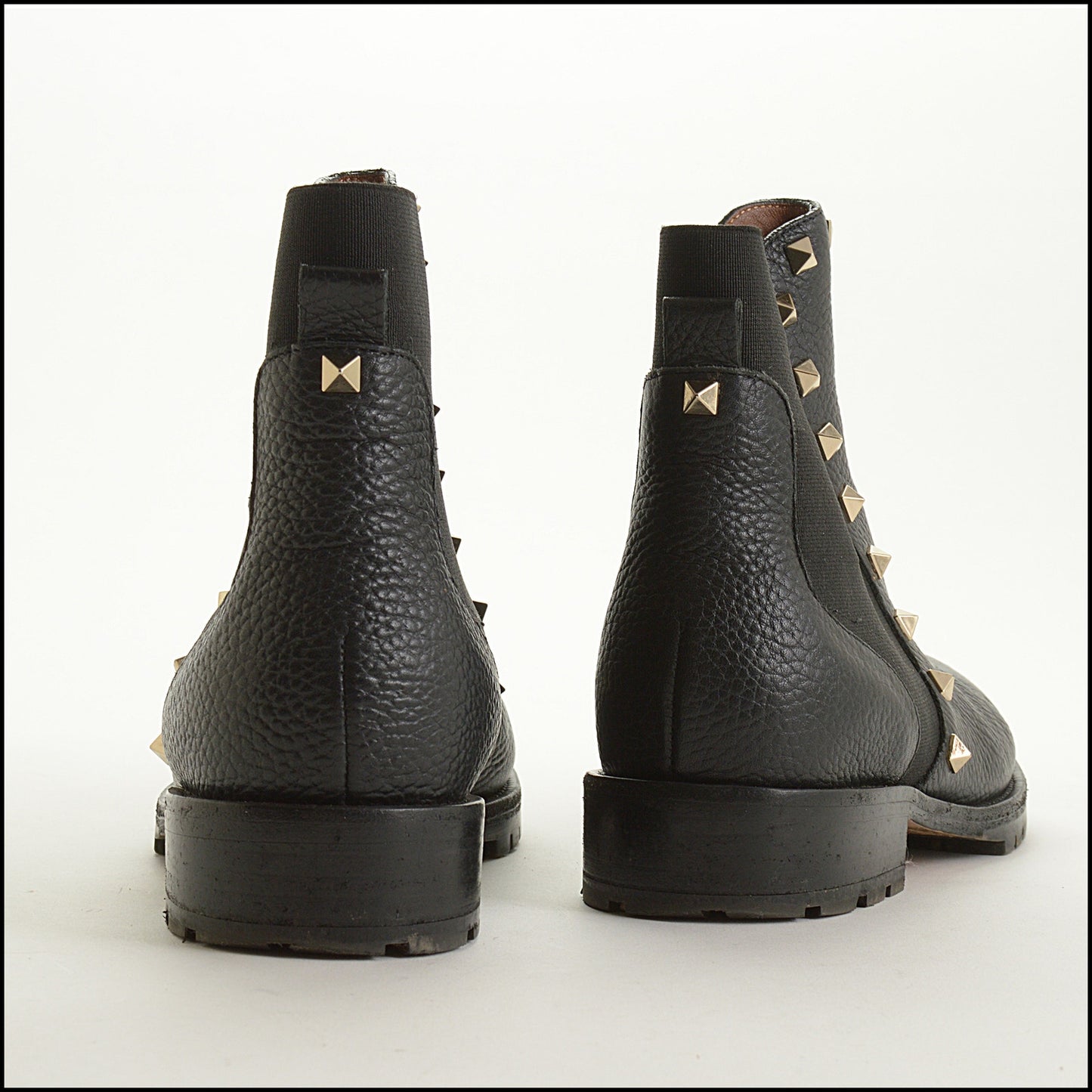 RDC15545 VALENTINO Black Rockstud Beatle Chelsea Boots Size 37