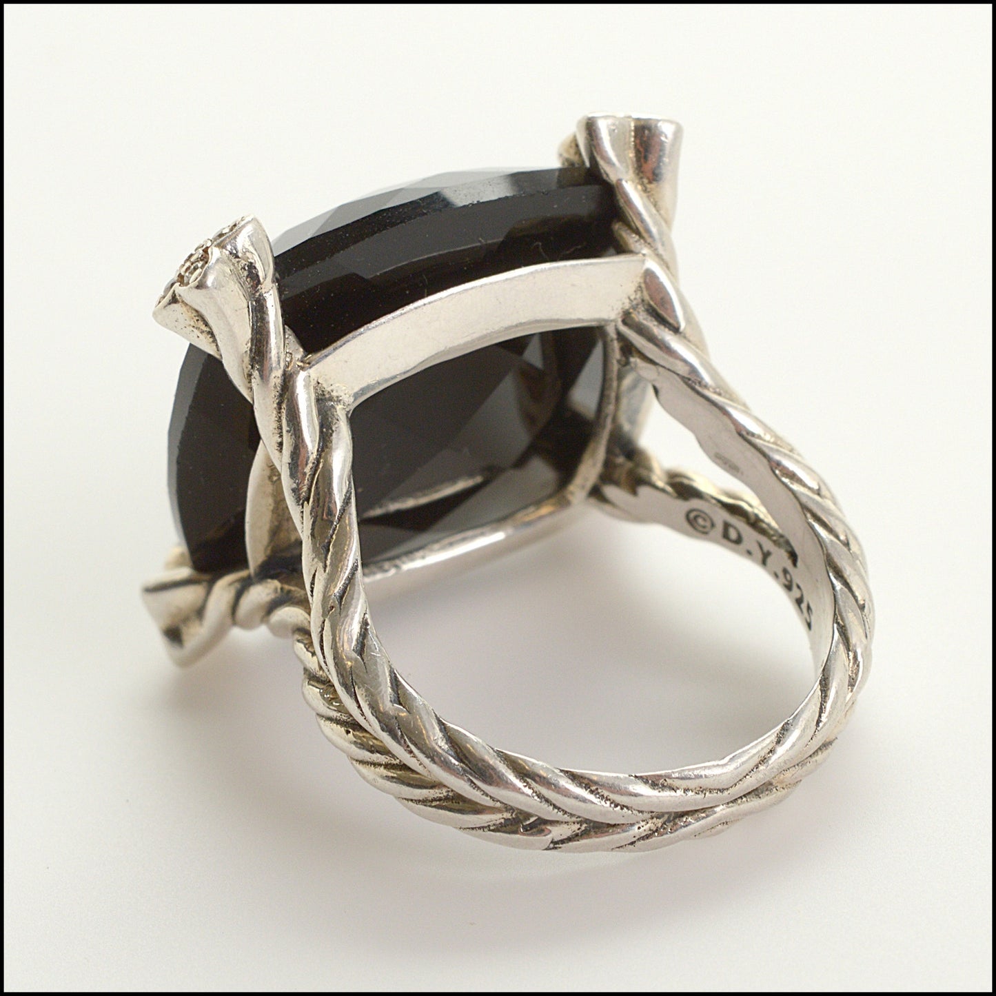 RDC15026 DAVID YURMAN Large Faceted Onyx Chatelaine Albion Diamond Ring Size 6.75