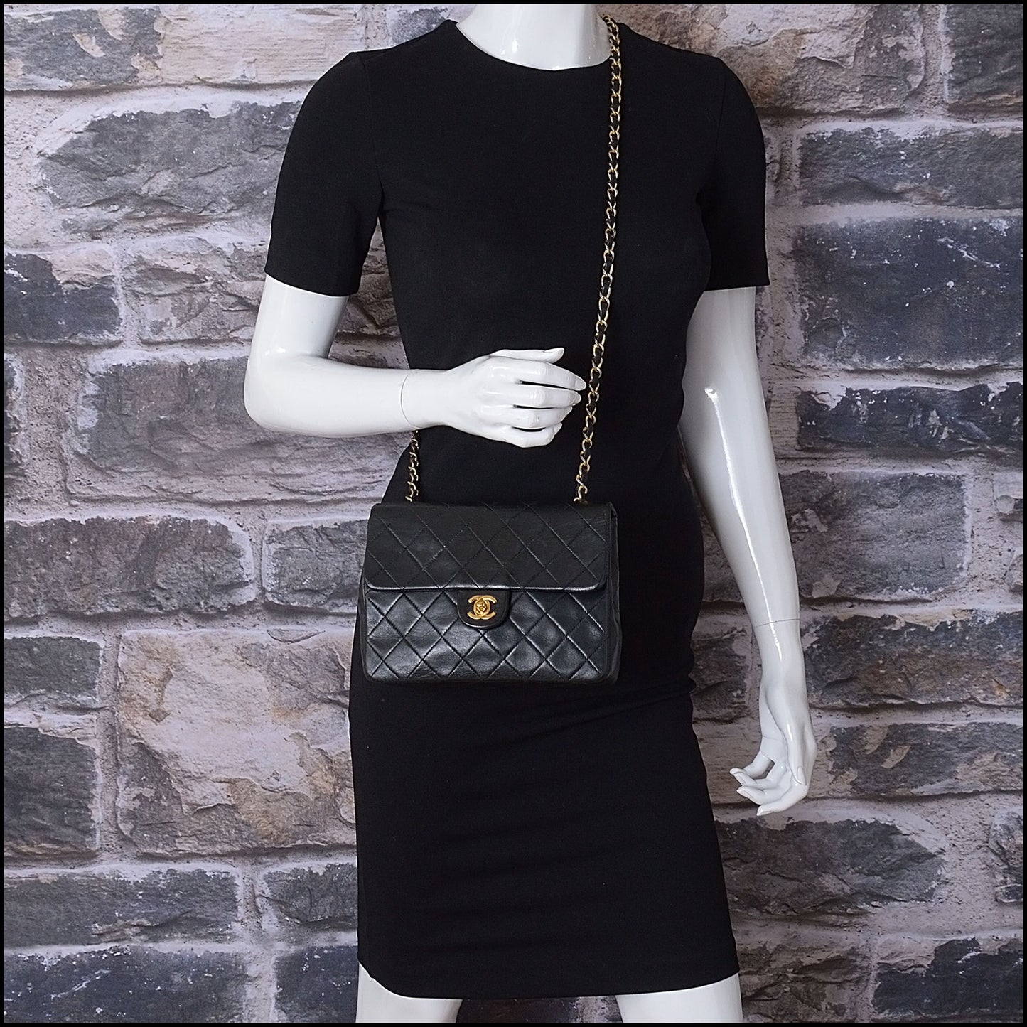 RDC14083 Authentic CHANEL Vintage Square Classic Quilted Lambskin Flap Bag