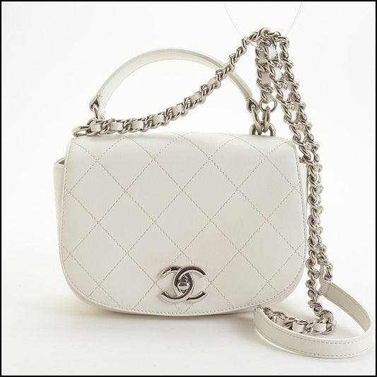 RDC14832 CHANEL '17 White Quilted Ring My Bag Flap Handbag