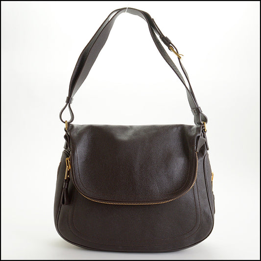 RDC14550 TOM FORD Brown Grained Leather Jennifer Bag