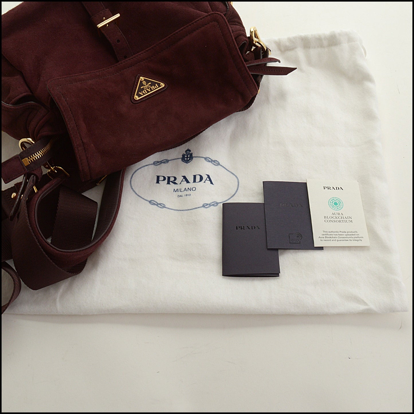 RDC15310 PRADA Bordeaux Explore Medium Suede Shoulder Bag
