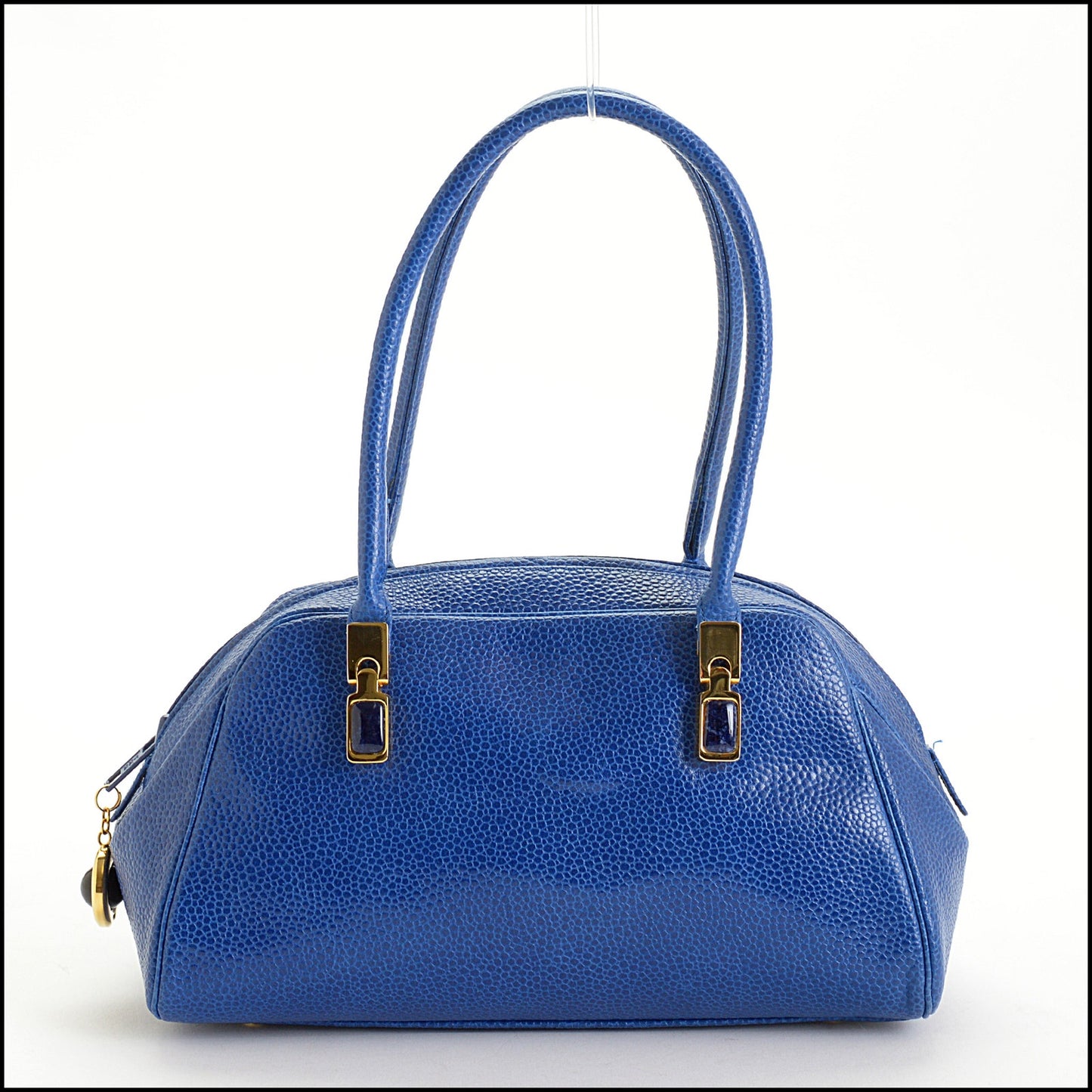 RDC14691 JUDITH LEIBER Blue Caviar Leather Mini Bowler Bag