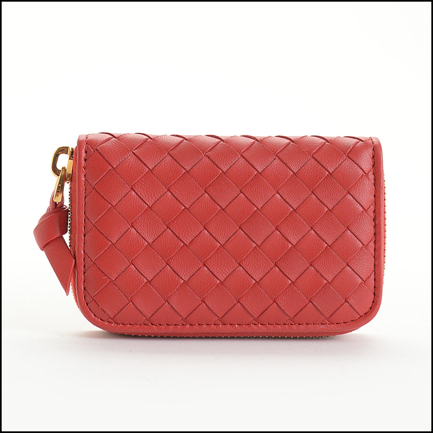 RDC14743 BOTTEGA VENETA Lipstick Red Nappa Intrecciato Zipped Card Case Wallet