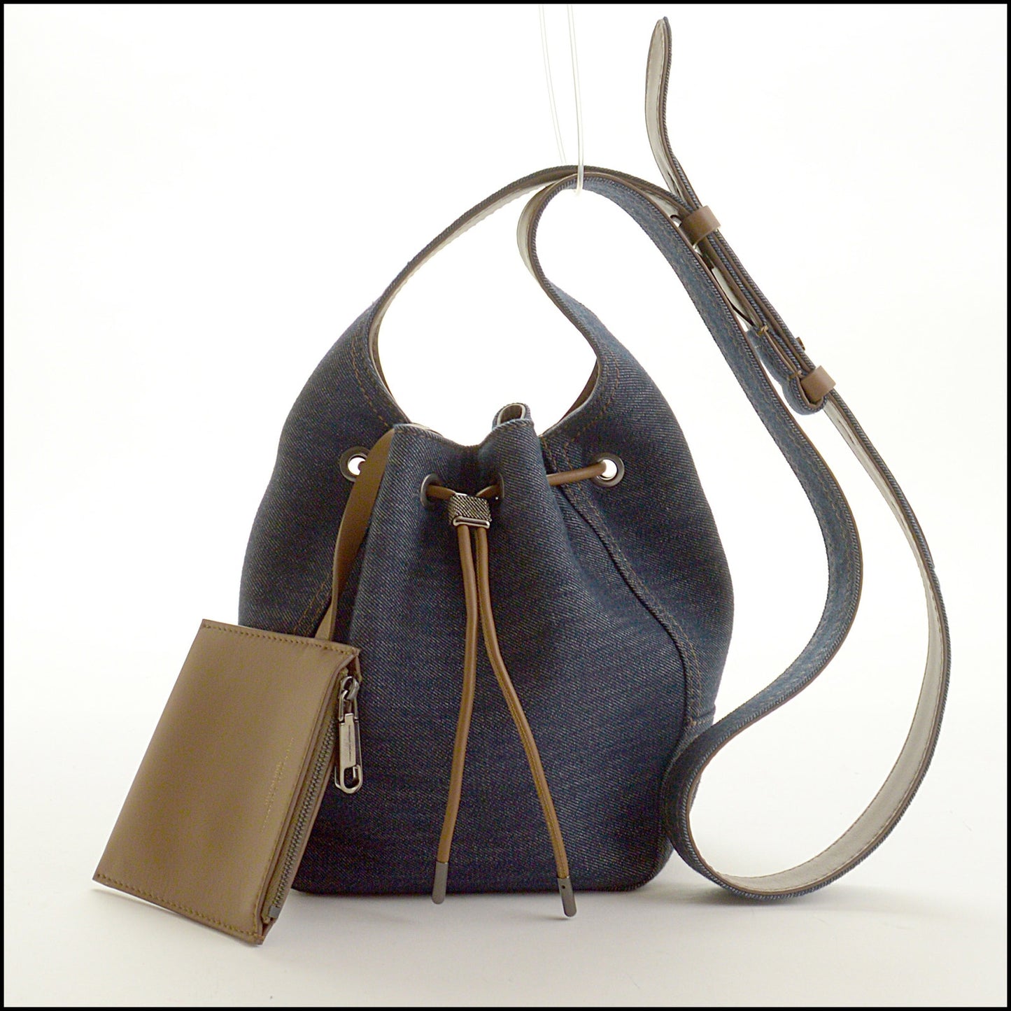 RDC15309 BRUNELLO CUCINELLI Blue Denim Duo Mini Drawstring Bucket Bag