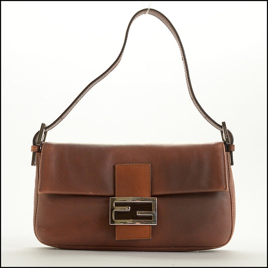 RDC15510 FENDI Vintage Brown Leather Baguette Bag