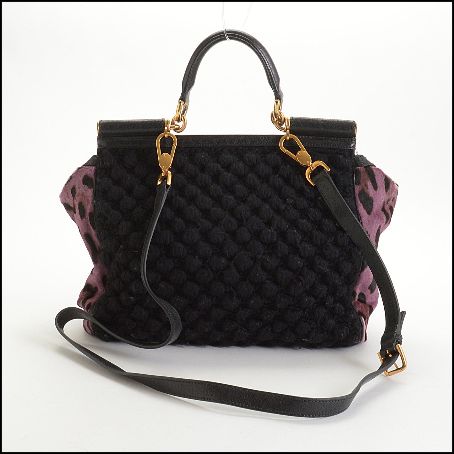RDC14718 DOLCE & GABBANA Purple/Black Leopard Print Calf Hair Pony Knit Miss Sicily Satchel
