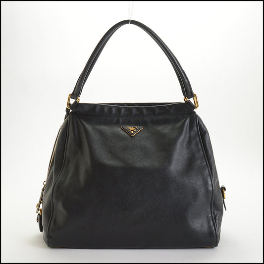 RDC14812 PRADA Saffiano Leather Gold & Silver Zippers Shoulder Bag