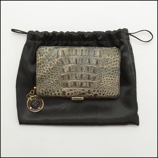 RDC13897 Authentic ESCADA Khaki Green Croc-Embossed Box Clutch