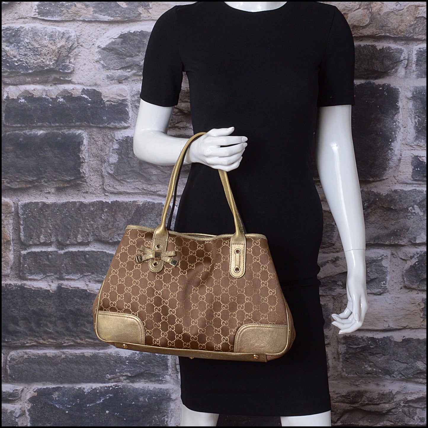 RDC14153 Authentic GUCCI GG Canvas Brown/Gold Princy Tote Bag