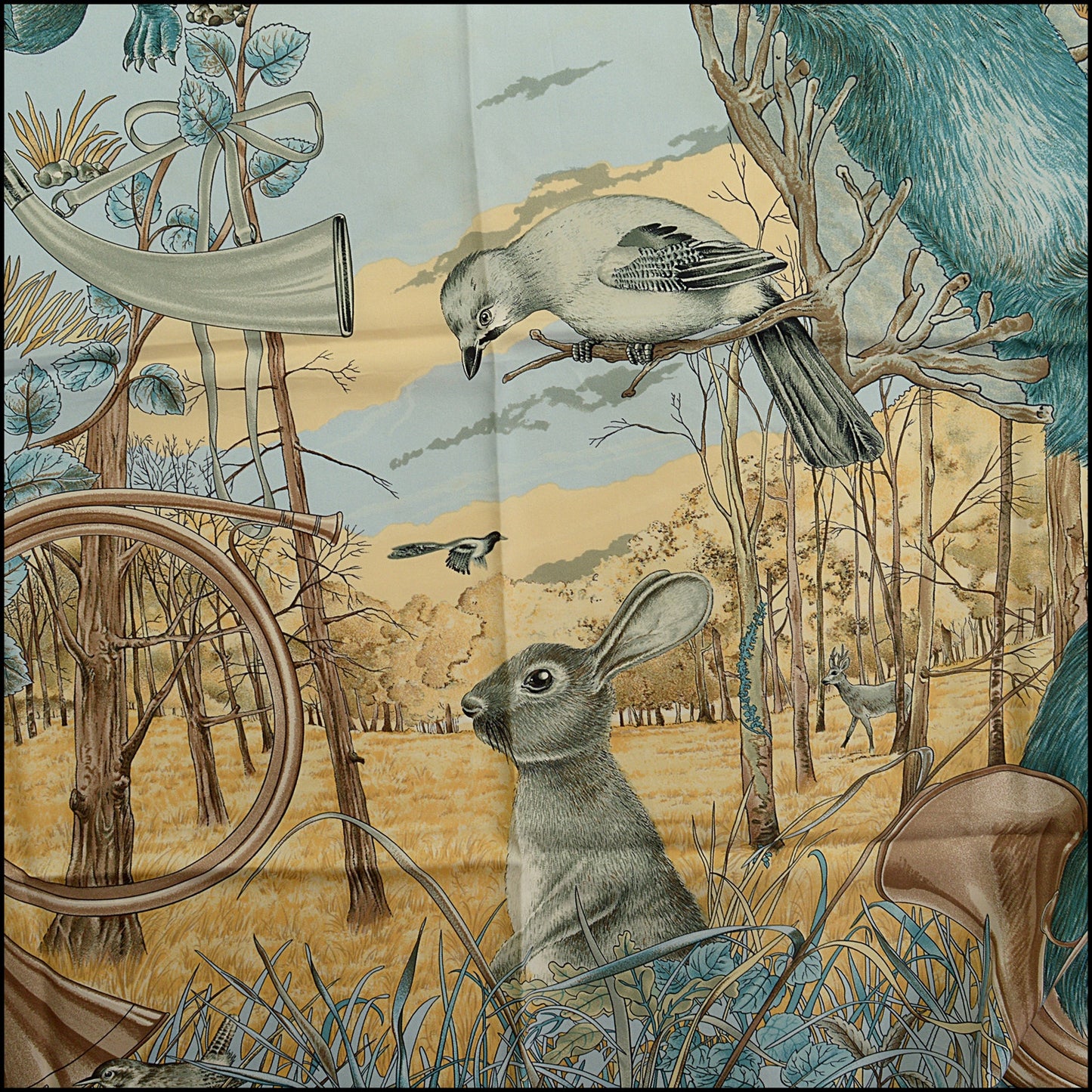 RDC15232 HERMES Blue Chasse au Bois Silk Scarf 90cm