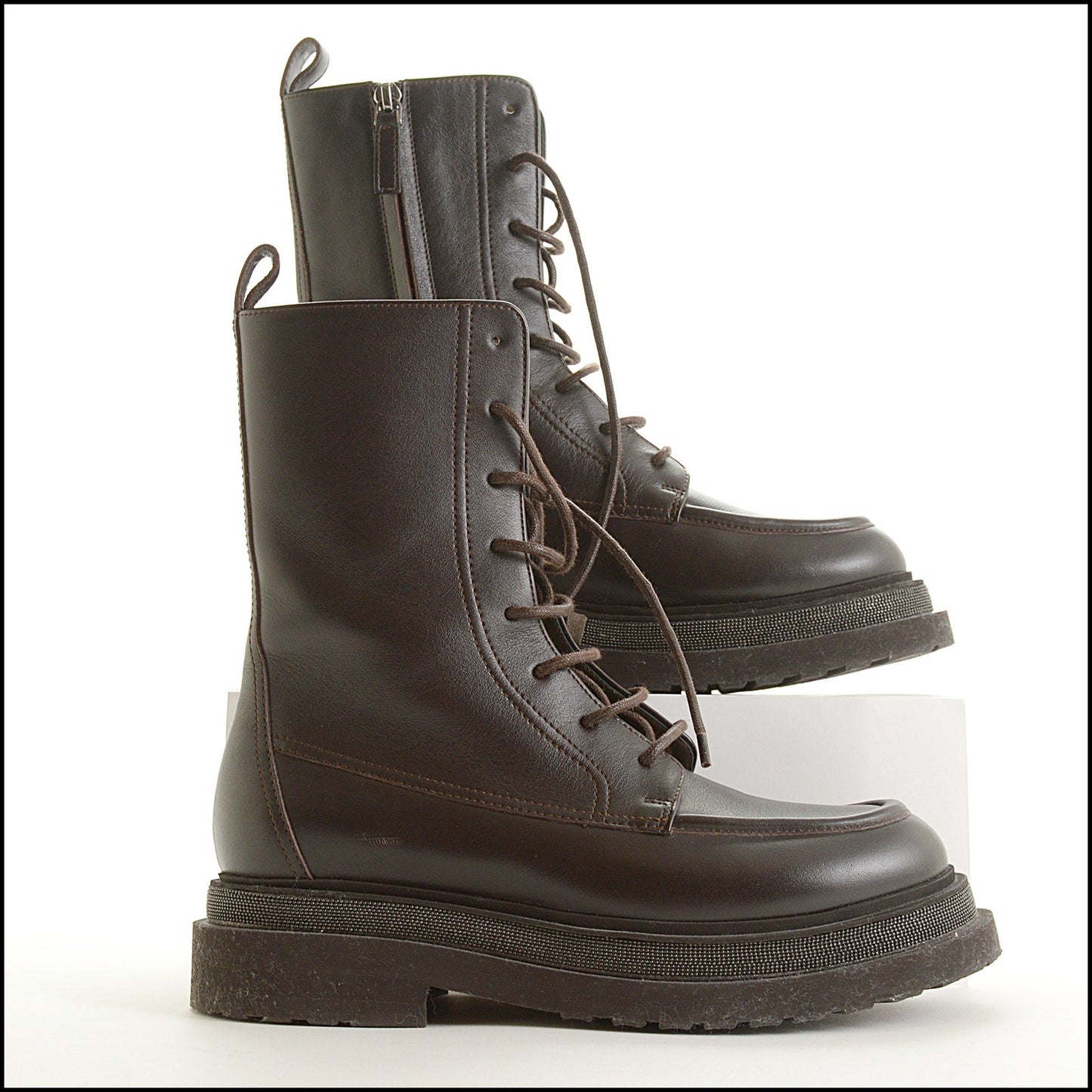 RDC15533 BRUNELLO CUCINELLI Brown Monili Bead Combat Boots Size 37