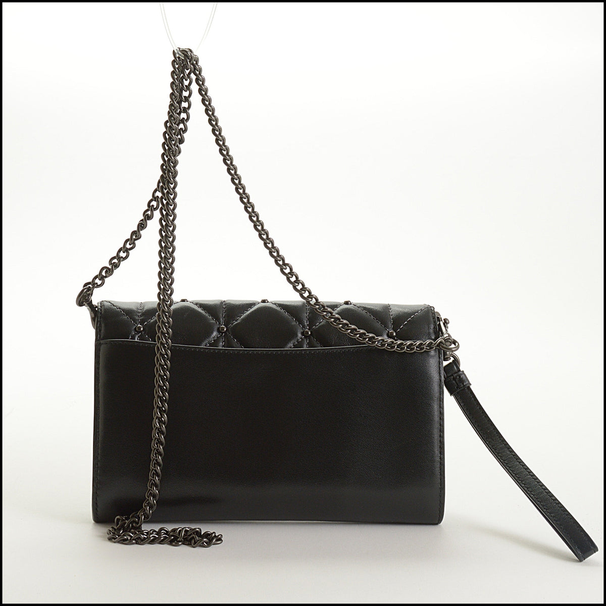 RDC15621 COACH Black Quilted Studded Flap Wallet on Chain WOC
