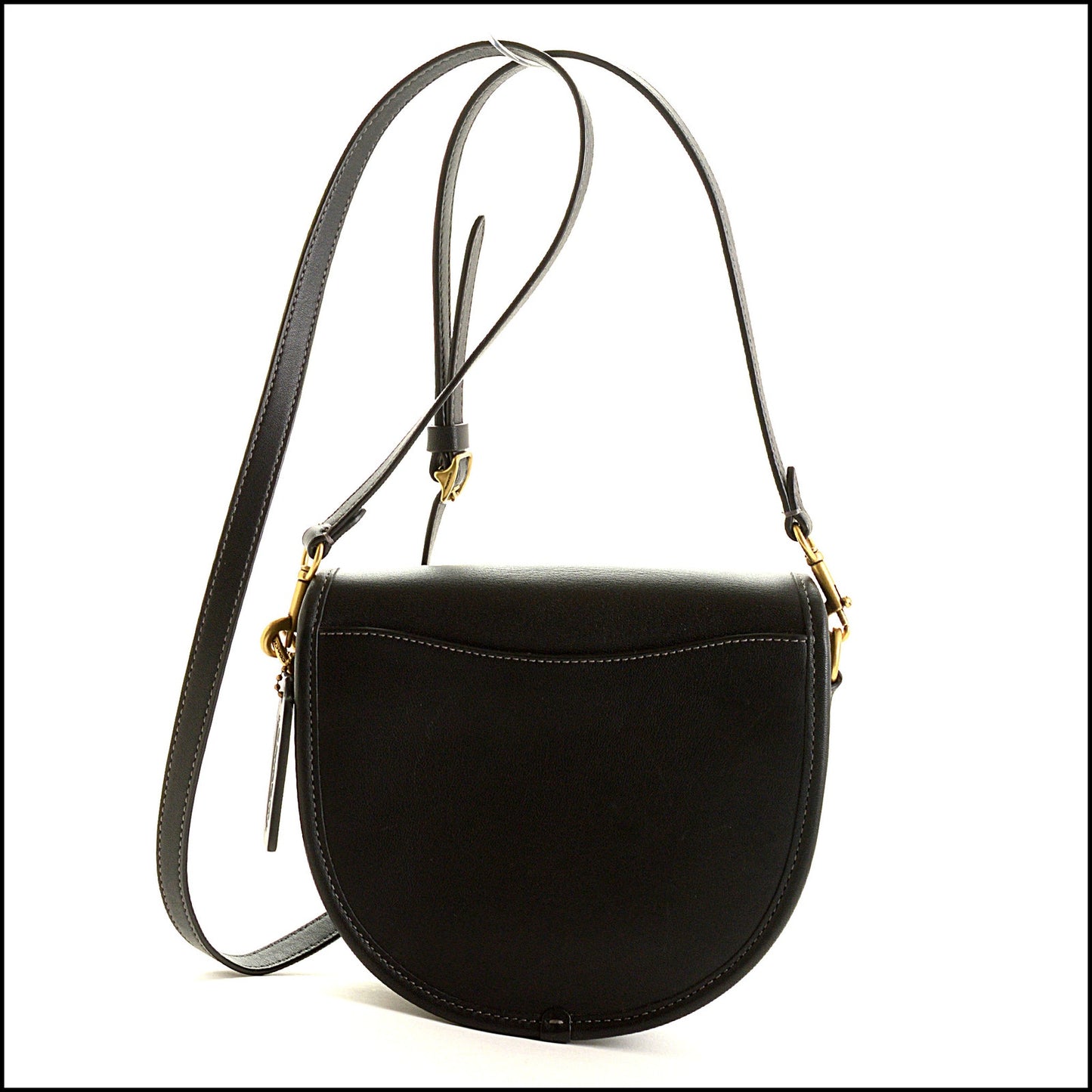 RDC15450 COACH Black Glove Tanned Leather Turn Lock Mini Saddle Bag