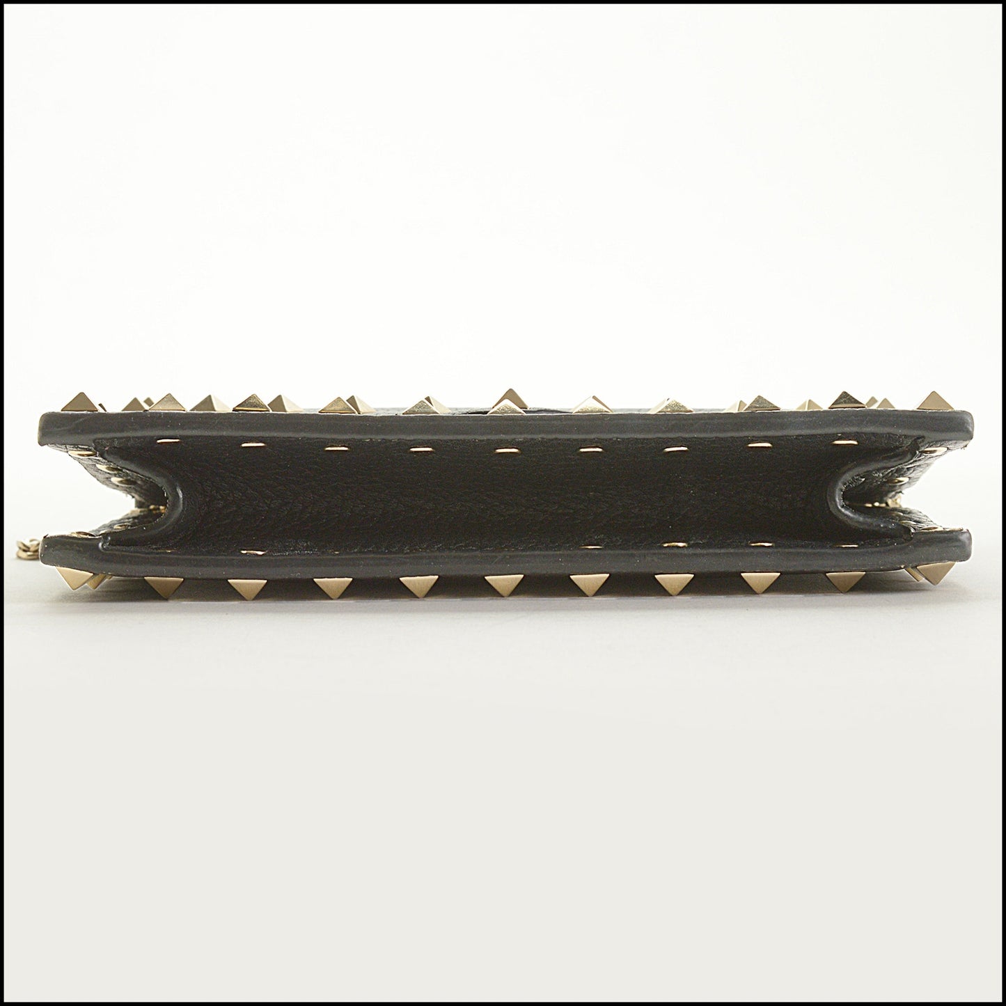 RDC15542 VALENTINO Black Pebbled Leather Rockstud Envelope Wallet on Chain
