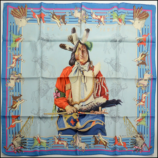 RDC15235 HERMES Blue Pani la Shar Pawnee Silk Scarf 90cm - Kermit Oliver