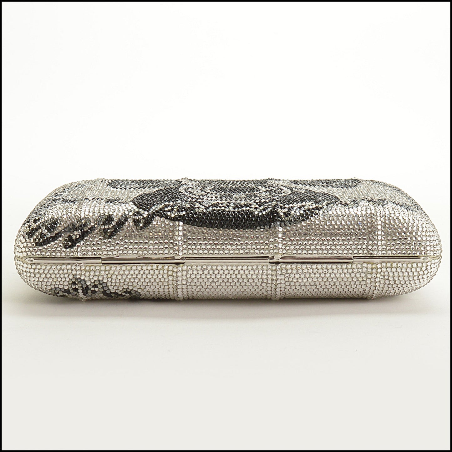 RDC15268 JUDITH LEIBER Silver/Black Telephone Crystal Box Minaudiere Bag