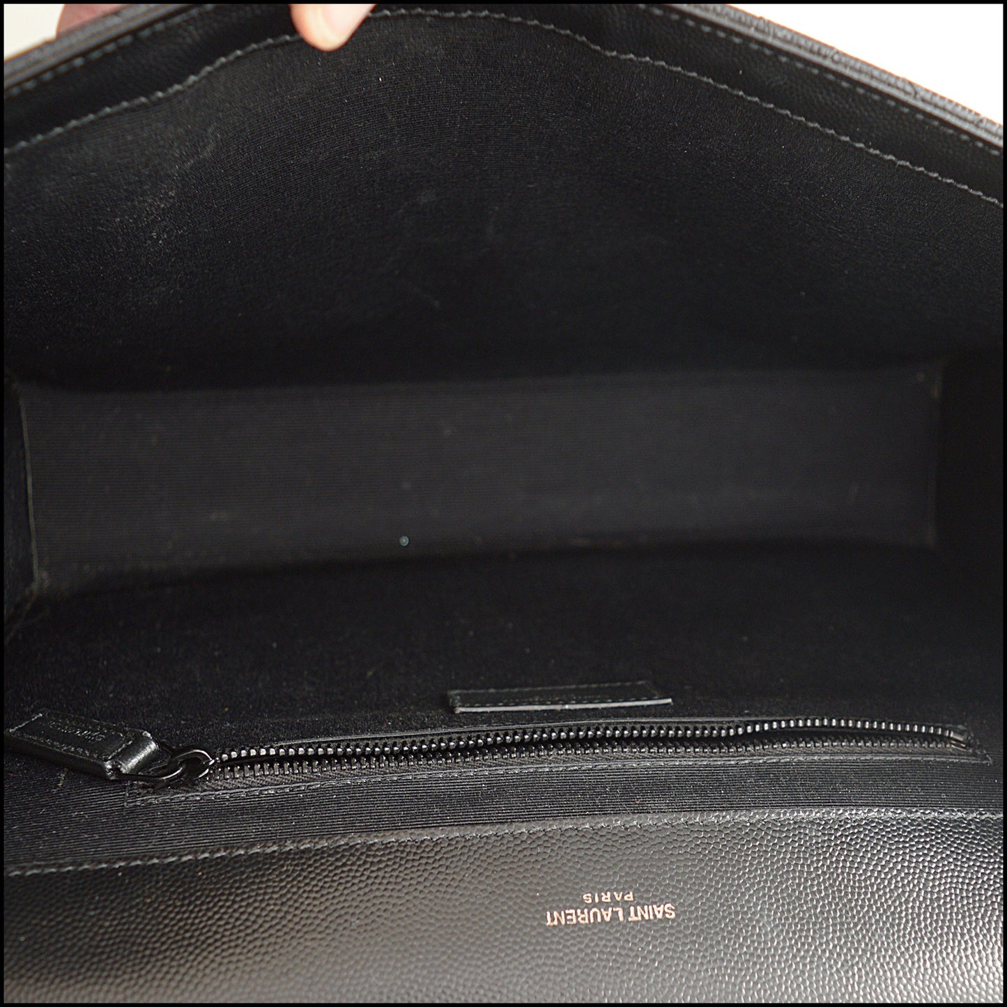RDC15332 SAINT LAURENT Black Grain de Poudre Mixed Matelasse Large Envelope Chain Bag