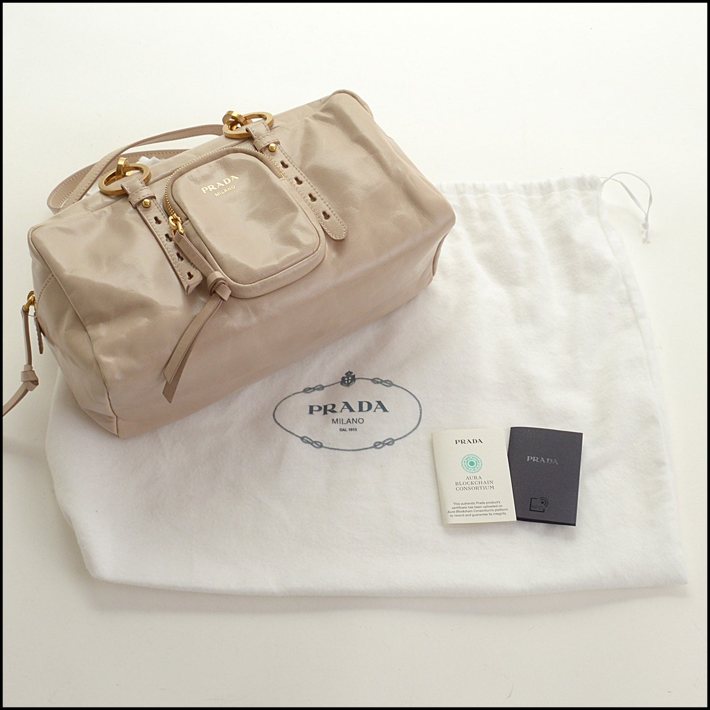 RDC15311 PRADA Cream Bauletto Dangle Medium Handbag
