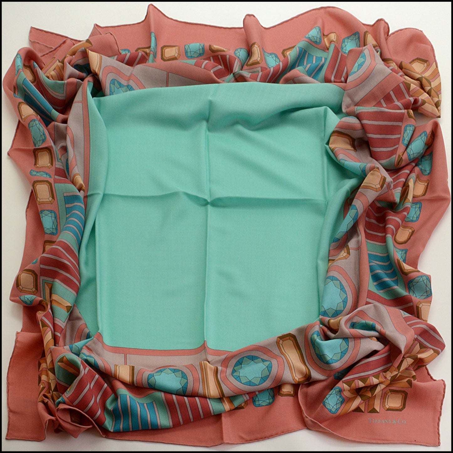 RDC15228 TIFFANY & CO. Pink Gem Border Cashmere and Silk Stole 140cm
