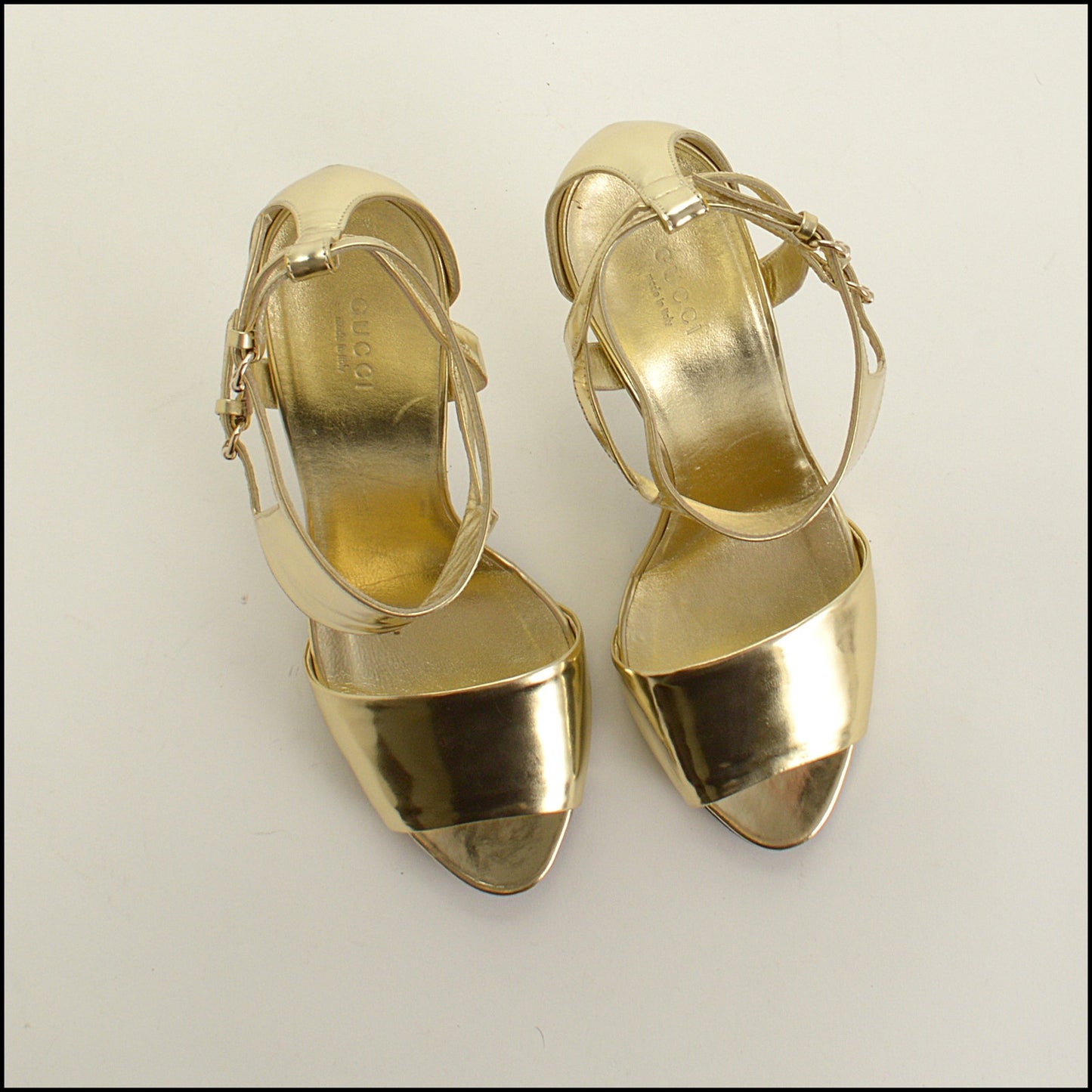 RDC15540 GUCCI Gold Leather Sevigny Stiletto Heels Size 9.5B