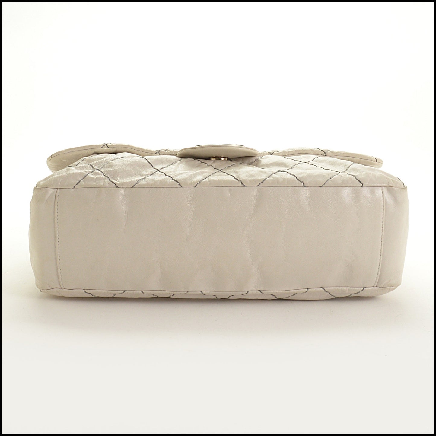 RDC15347 CHANEL '10 Dark White Double Stitch Classic Jumbo Flap Bag