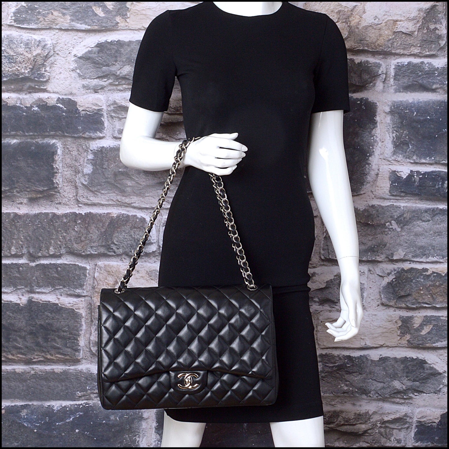 RDC14464 Chanel Black Lambskin Jumbo Silver Classic 11.2 Handbag