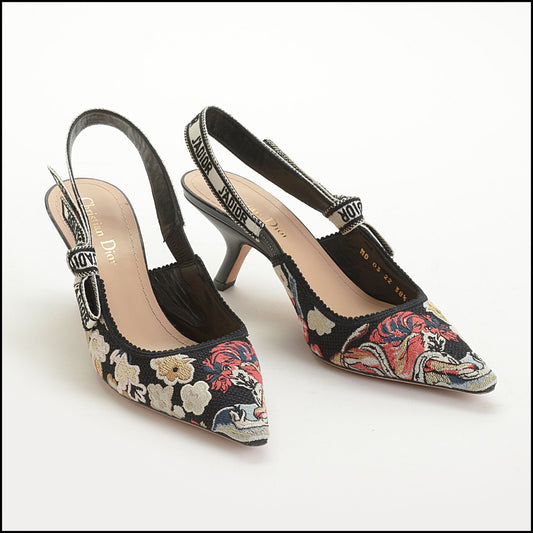 RDC14946 CHRISTIAN DIOR Embroidered J'Adior Slingback Pumps Size 38.5