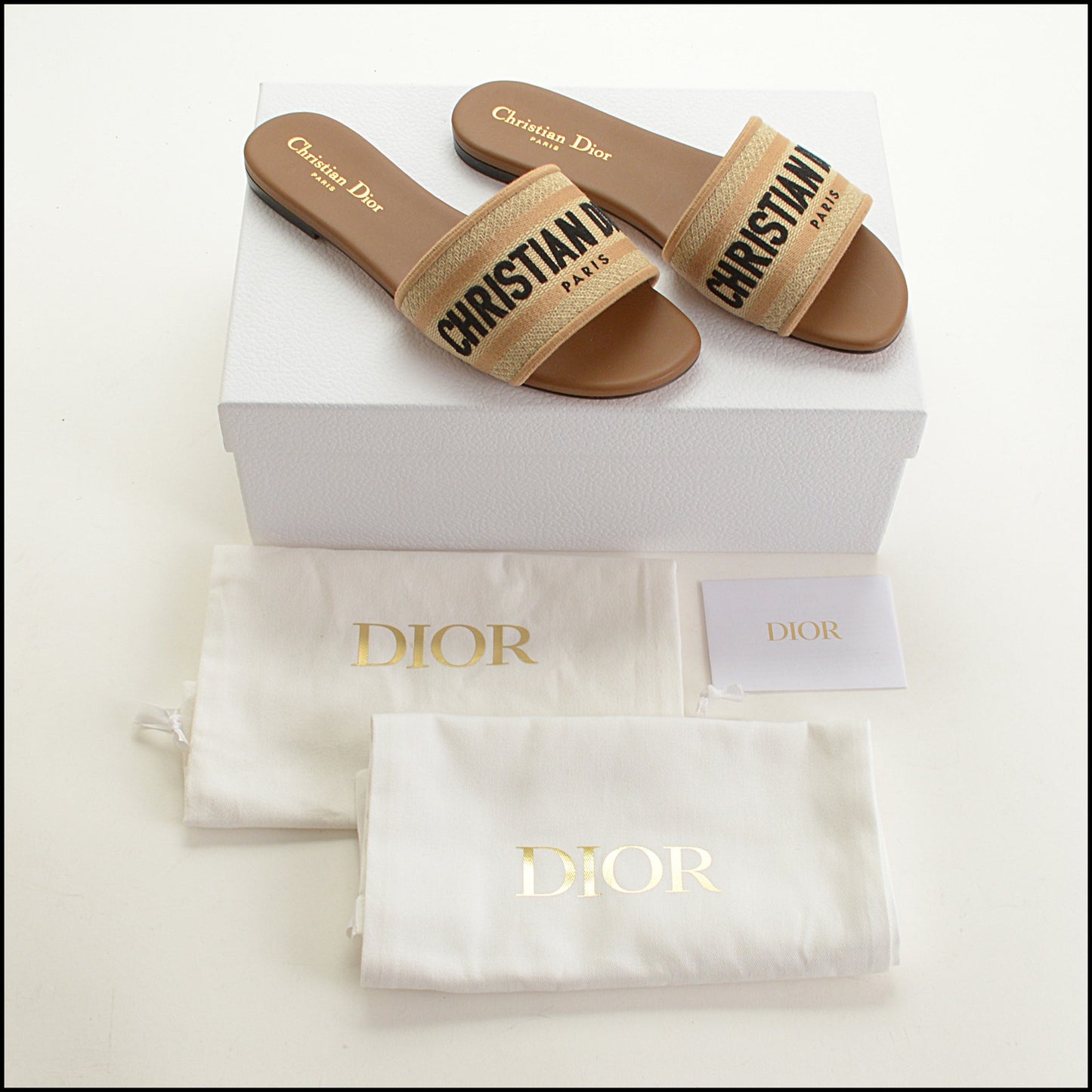 RDC15554 CHRISTIAN DIOR Chestnut Dway Black Logo Slide 36.5