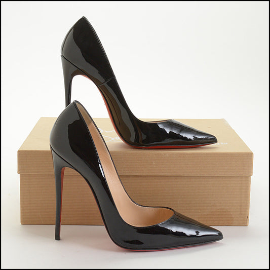 RDC14647 CHRISTIAN LOUBOUTIN Black Patent Leather So Kate 120 Stiletto Heels Size 38.5