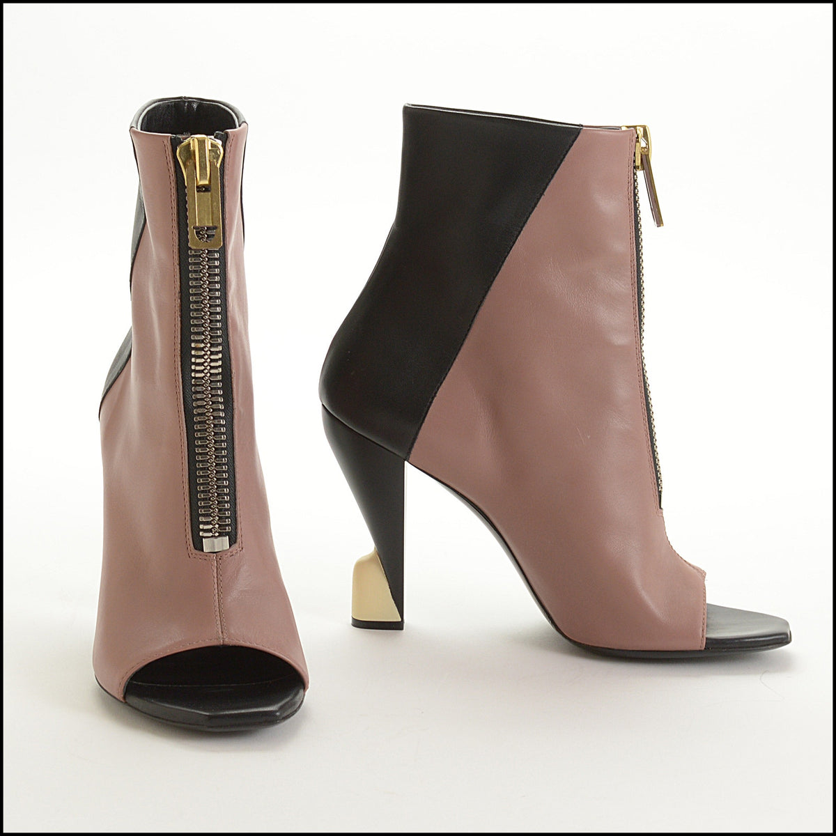 RDC15656 BALENCIAGA Powder & Black Open-Toe Zip-Front Ankle Boots Size 40