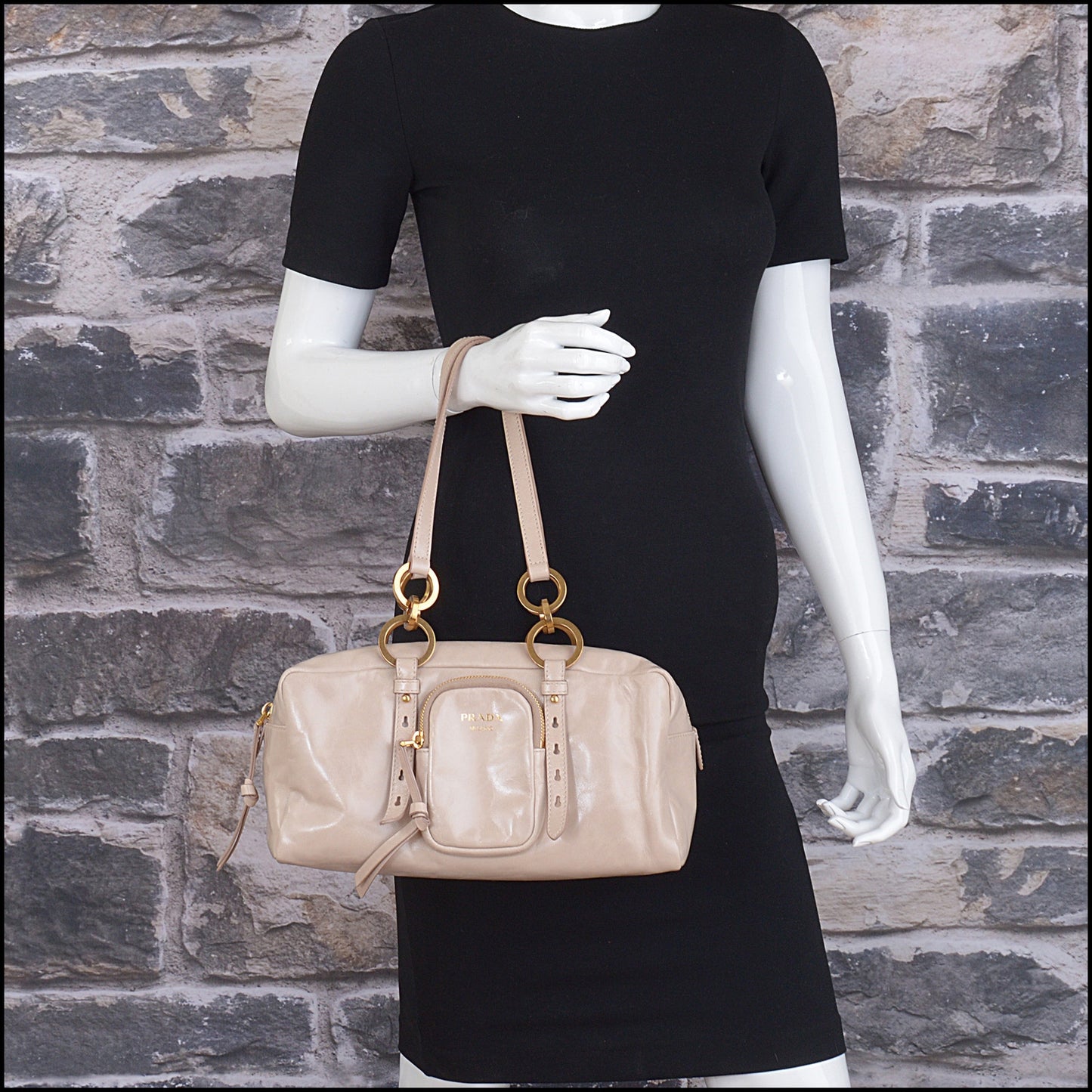 RDC15311 PRADA Cream Bauletto Dangle Medium Handbag
