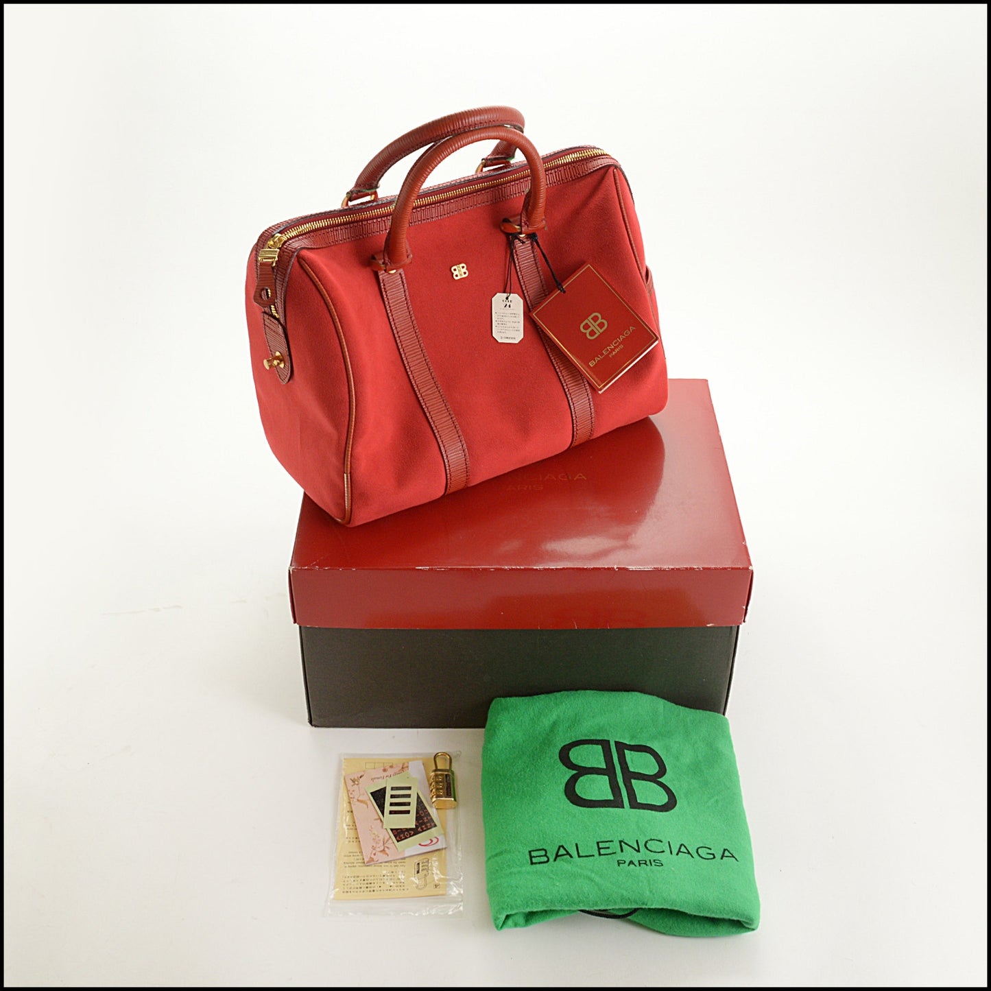 RDC15606 BALENCIAGA Vintage Red Ultrasuede Boston bag from Japan