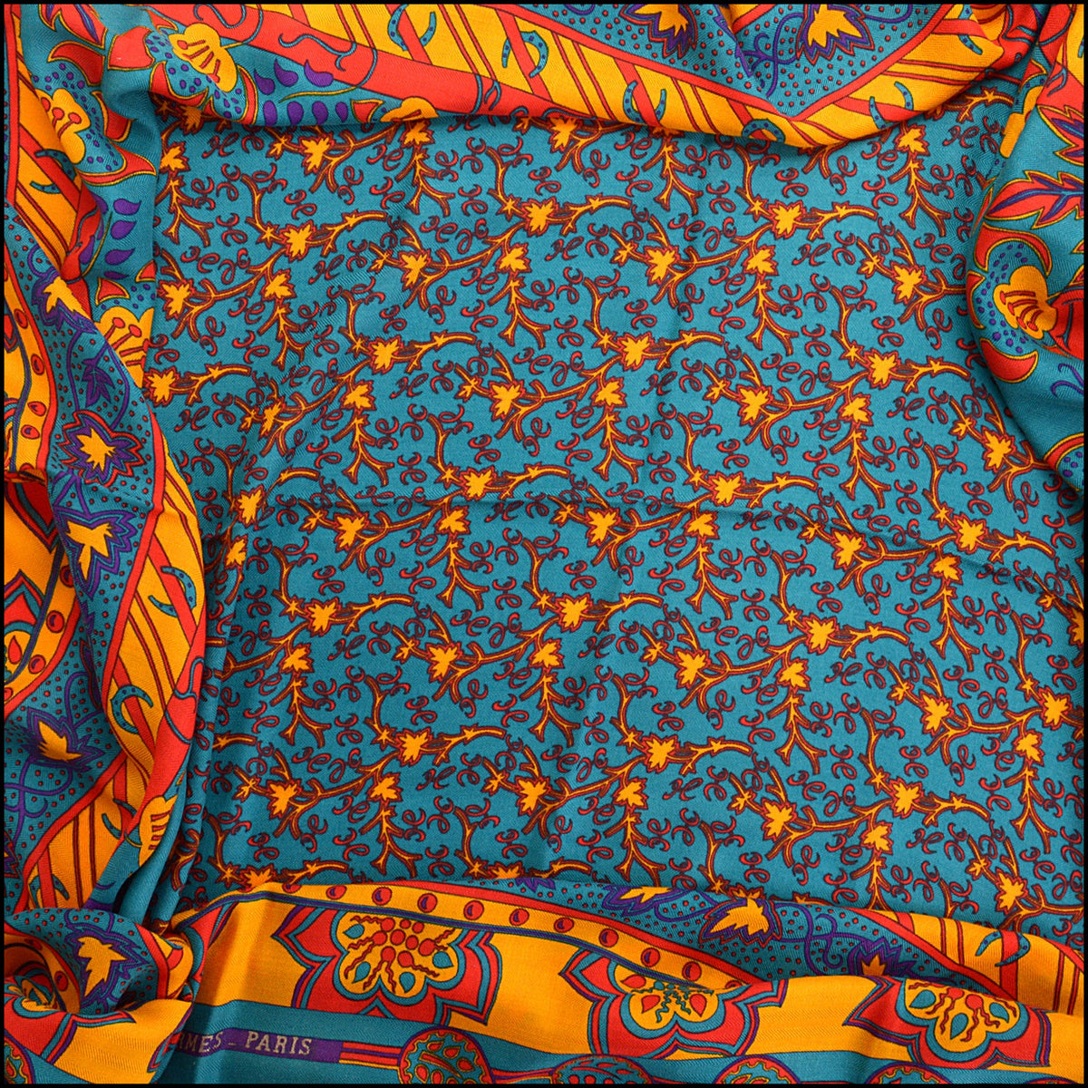RDC15687 HERMES Blue/Yellow/Red ''Paisley" 140 Cashmere Shawl