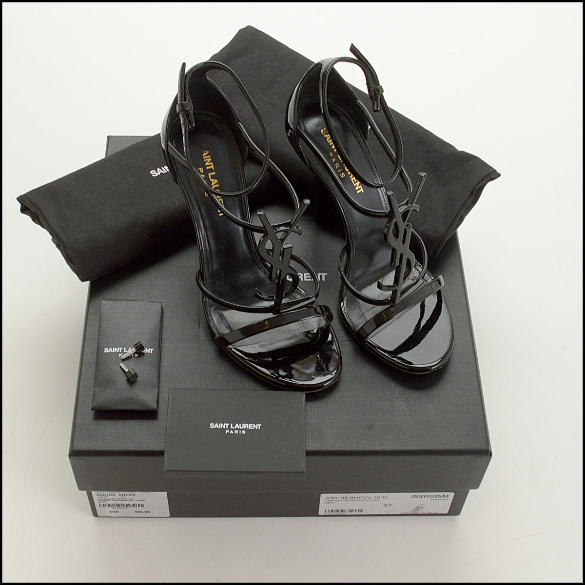RDC15705 SAINT LAURENT YSL Black Cassandre 100 Heels Size 37