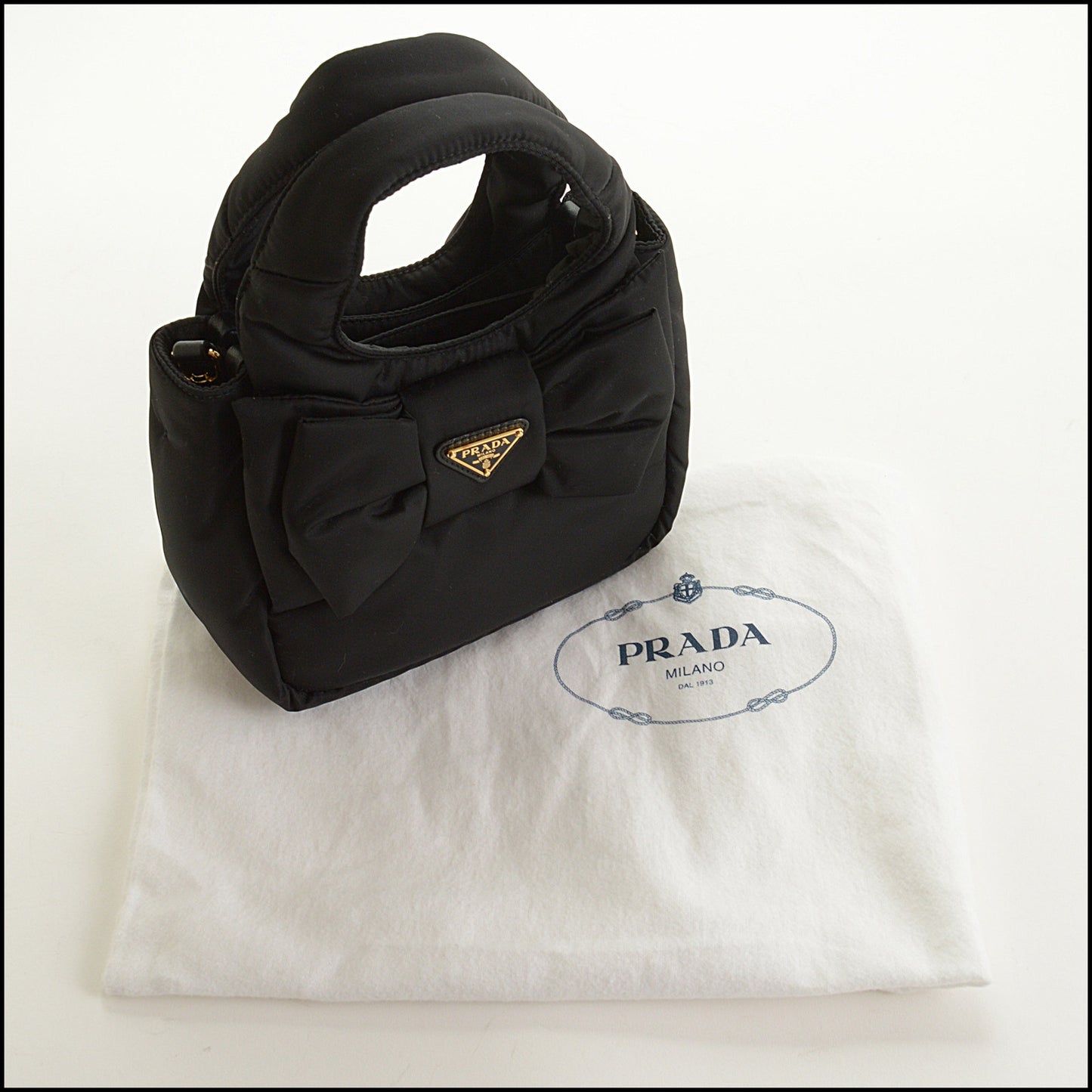 RDC15428 PRADA Black Mini Padded Re-Nylon Bag with Bow
