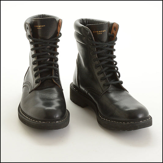 RDC15731 GIVENCHY Black Leather Lace Up Tank Combat Boot Size 41