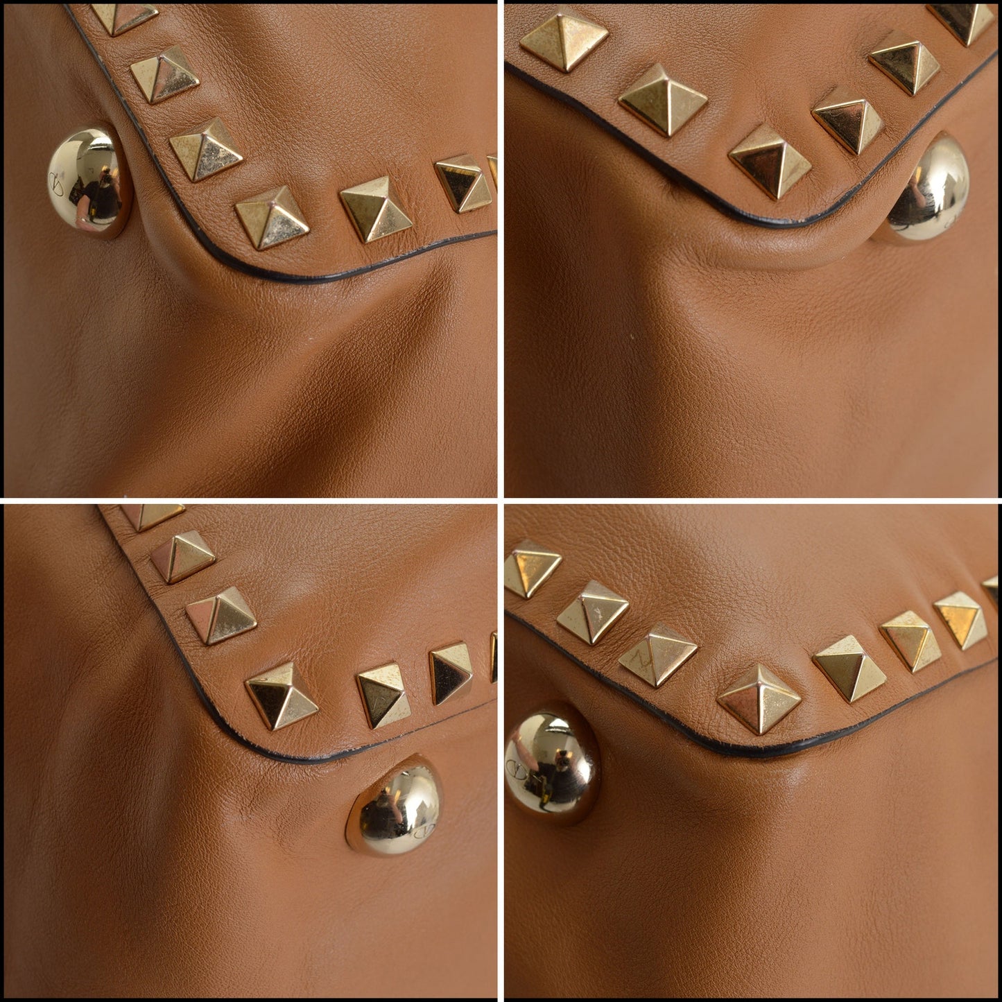 RDC14548 VALENTINO GARAVANI Tan Leather Rockstud Tote Bag