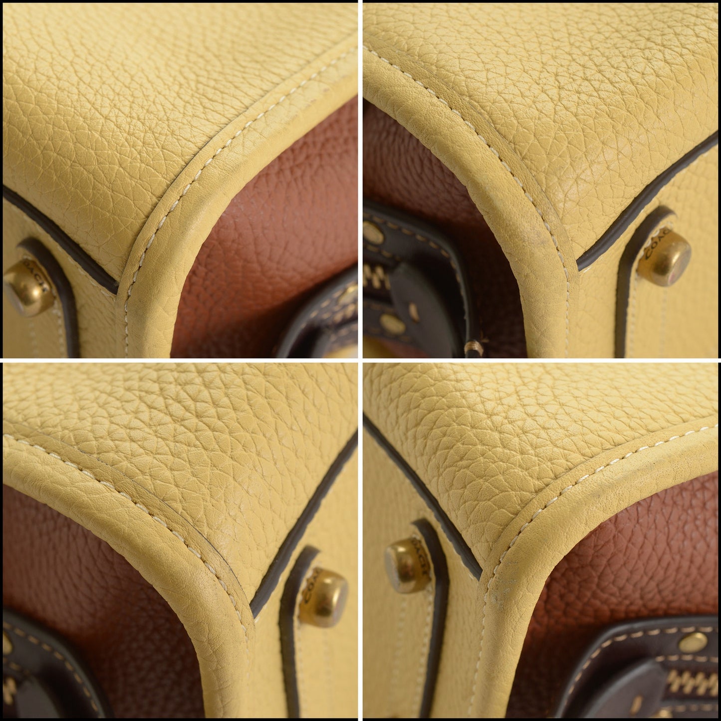 RDC15489 COACH Colorblock Brown/Yellow/Amber Glovetanned Pebbled and Regenerative Leather Rogue