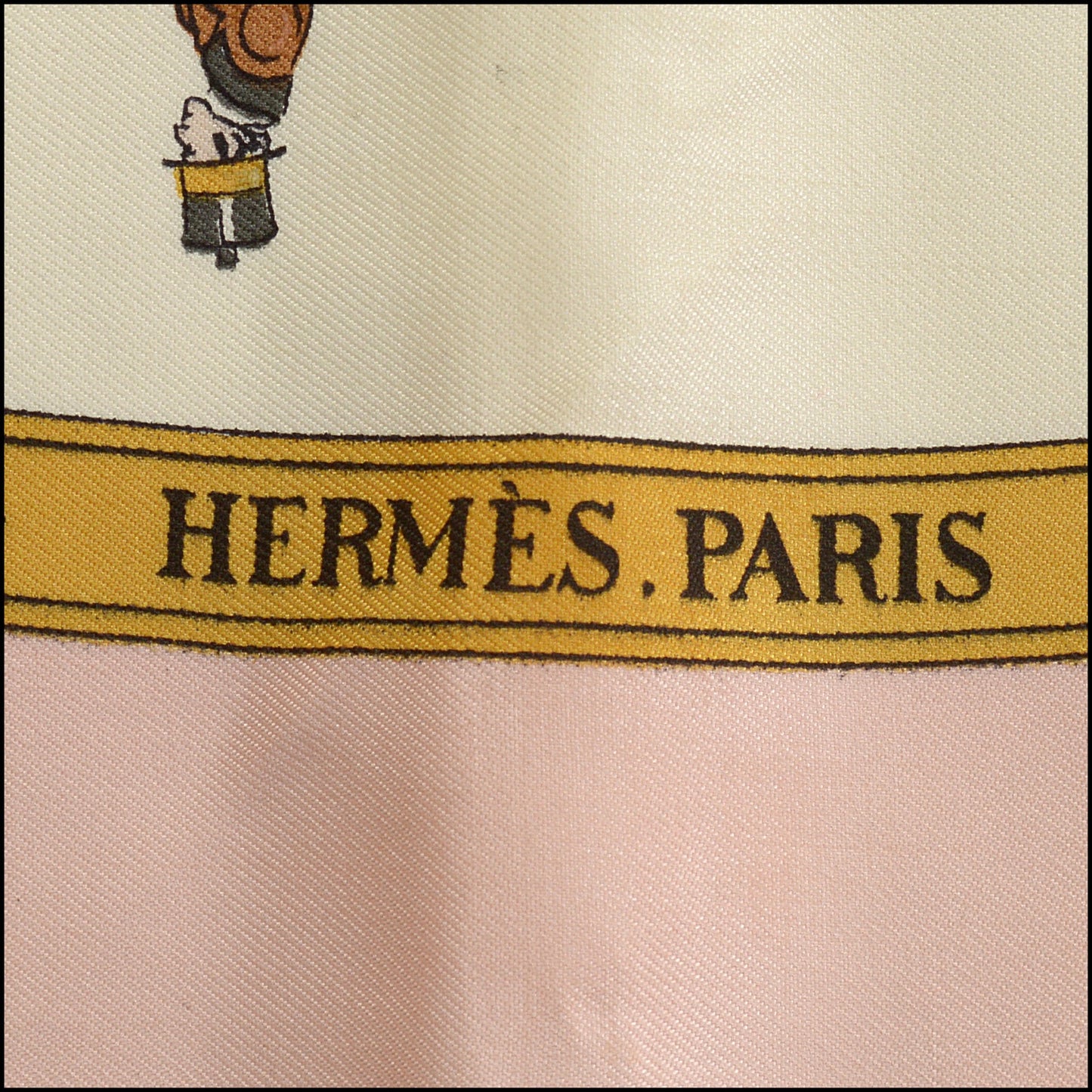 RDC15094 HERMES Vintage Pink/White "La Promenade de Longchamp" 90 Silk Scarf