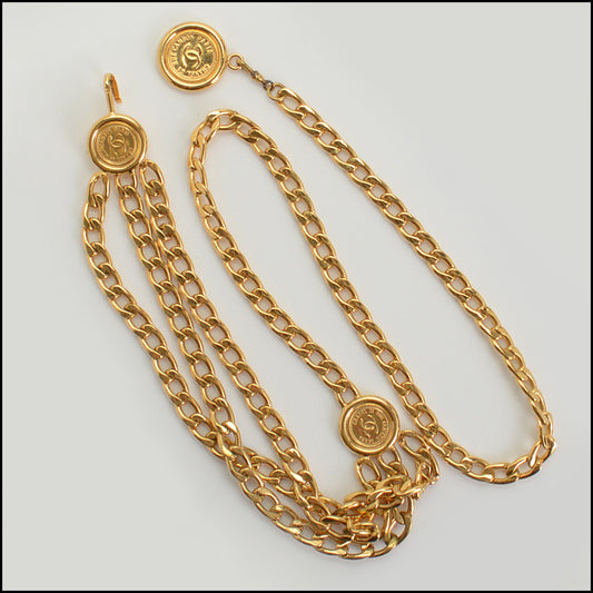 RDC14837 CHANEL Gold Chain Dangle CC Medallion Belt