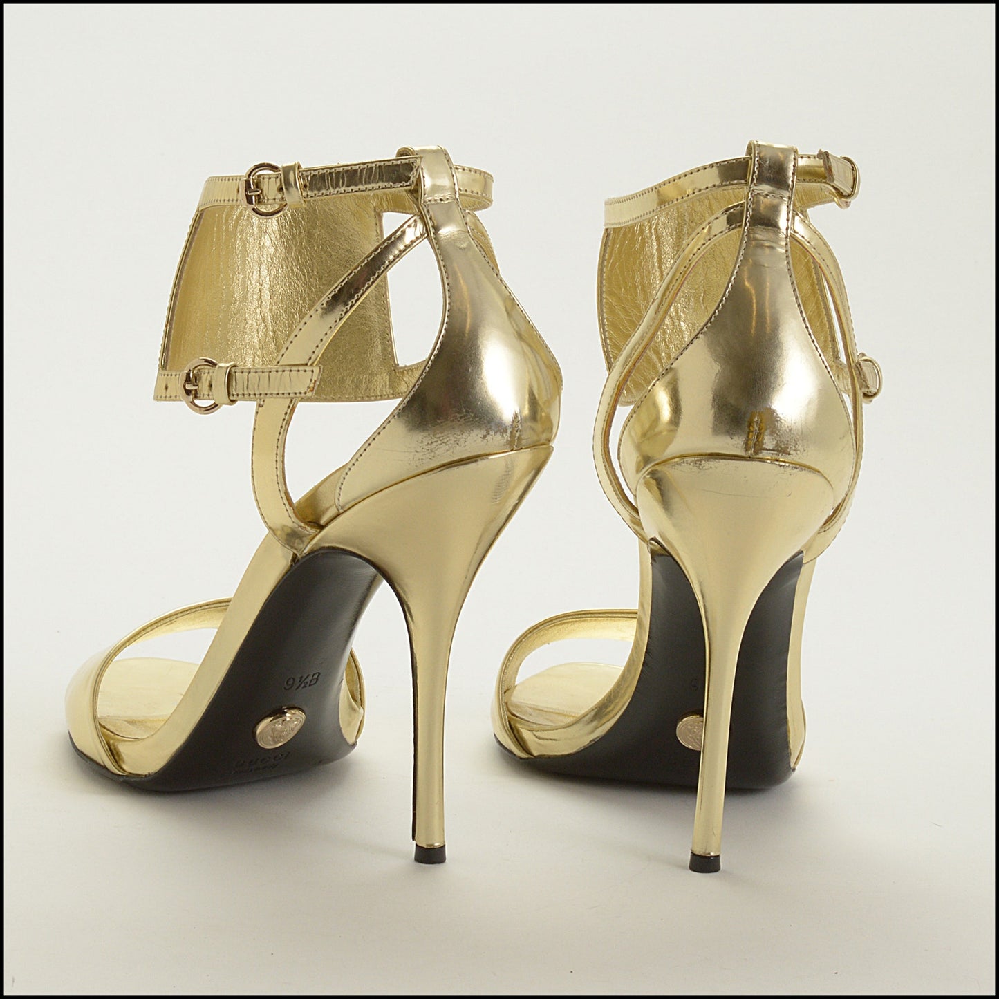 RDC15540 GUCCI Gold Leather Sevigny Stiletto Heels Size 9.5B